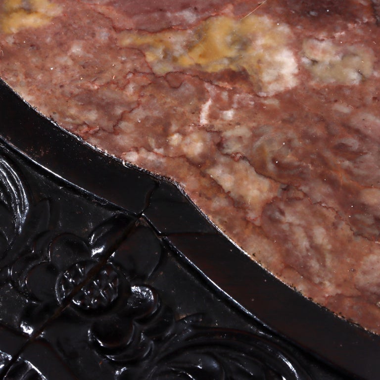 Chinese Floral Carved Rosewood Rouge Marble Top Stand C1910