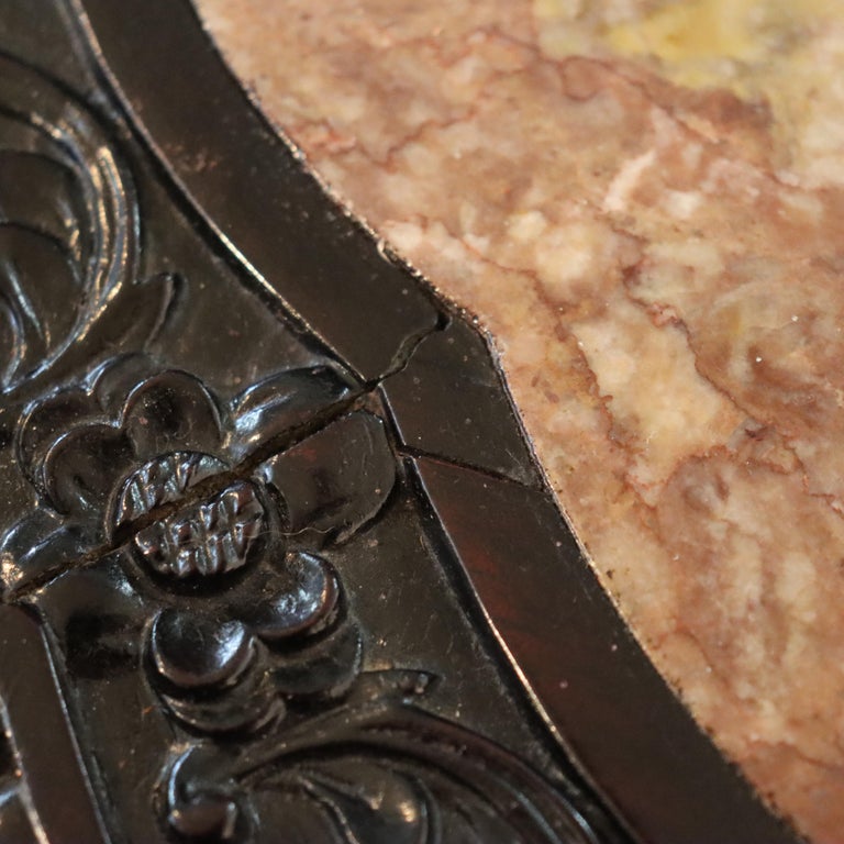 Chinese Floral Carved Rosewood Rouge Marble Top Stand C1910