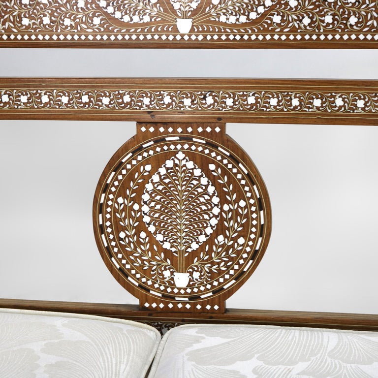 Moorish Style Inlaid Walnut Bench with Floral Pattern 20thC