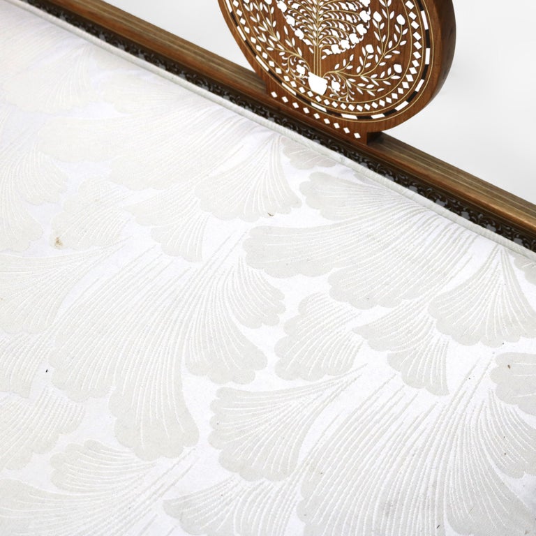 Moorish Style Inlaid Walnut Bench with Floral Pattern 20thC