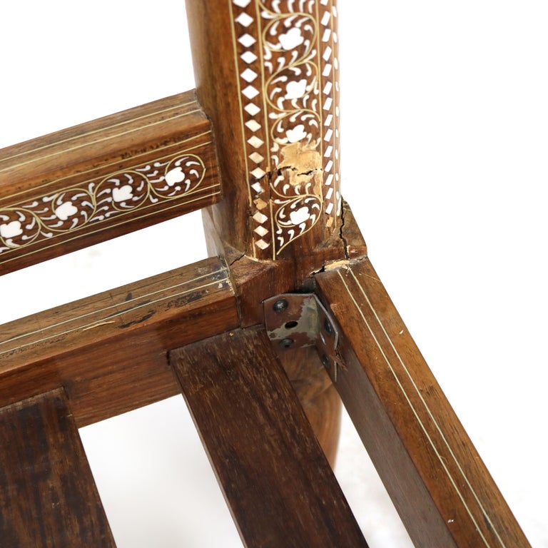 Moorish Style Inlaid Walnut Bench with Floral Pattern 20thC