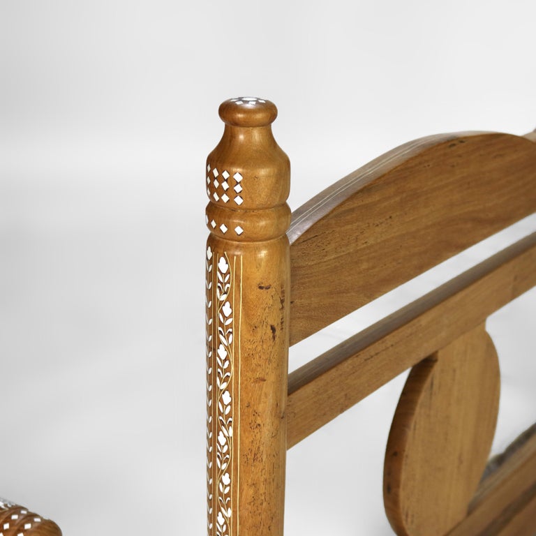 Moorish Style Inlaid Walnut Bench with Floral Pattern 20thC