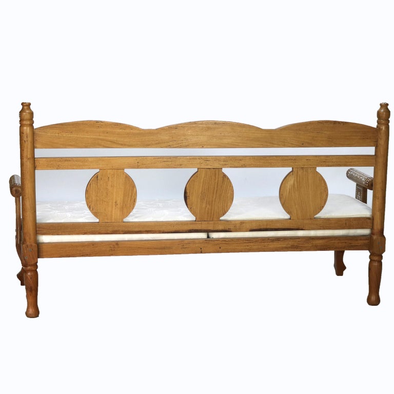 Moorish Style Inlaid Walnut Bench with Floral Pattern 20thC
