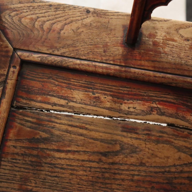 Pr Antique Chinese Qing Dynasty Carved Yew Wood Armchairs With Cutout Stag 19thC