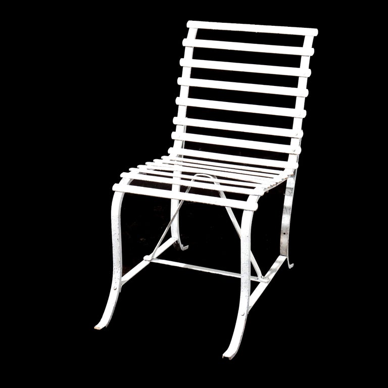 Four Antique Arts & Crafts Painted Wrought Iron Garden Patio Chairs c1920