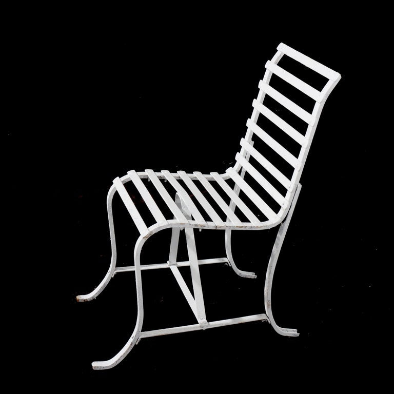 Four Antique Arts & Crafts Painted Wrought Iron Garden Patio Chairs c1920