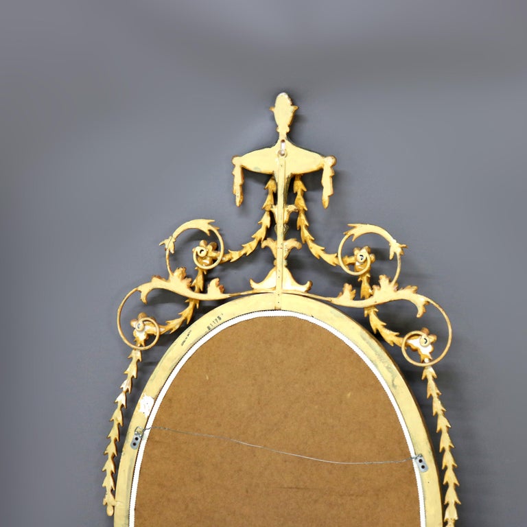 Antique Oversized French Giltwood Wall Mirror with Silver Embellishments
