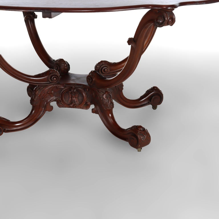 Antique Rococo Carved Mahogany Turtle Top Center Table C1890