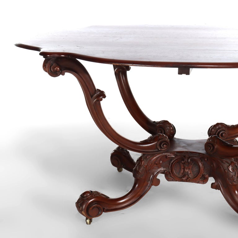 Antique Rococo Carved Mahogany Turtle Top Center Table C1890