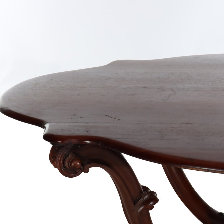 Antique Rococo Carved Mahogany Turtle Top Center Table C1890