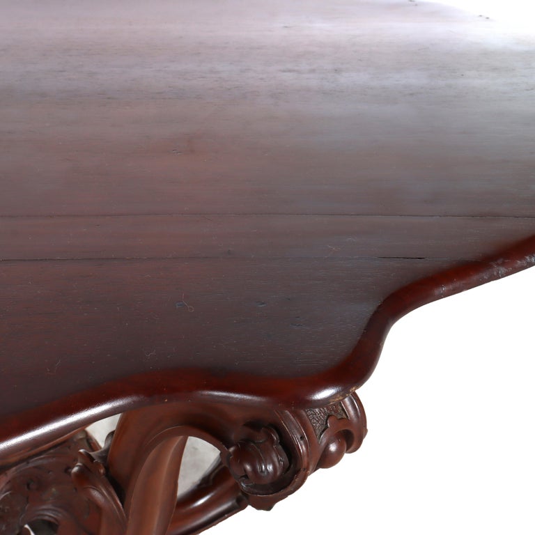 Antique Rococo Carved Mahogany Turtle Top Center Table C1890