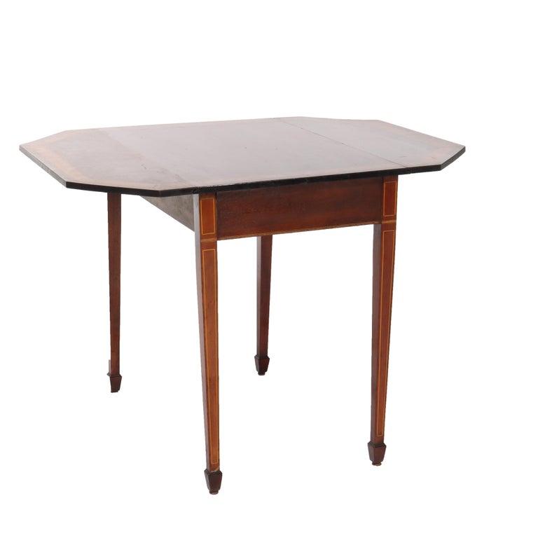 Antique Pembroke Style Banded & Inlaid Mahogany Drop Leaf Table c1920