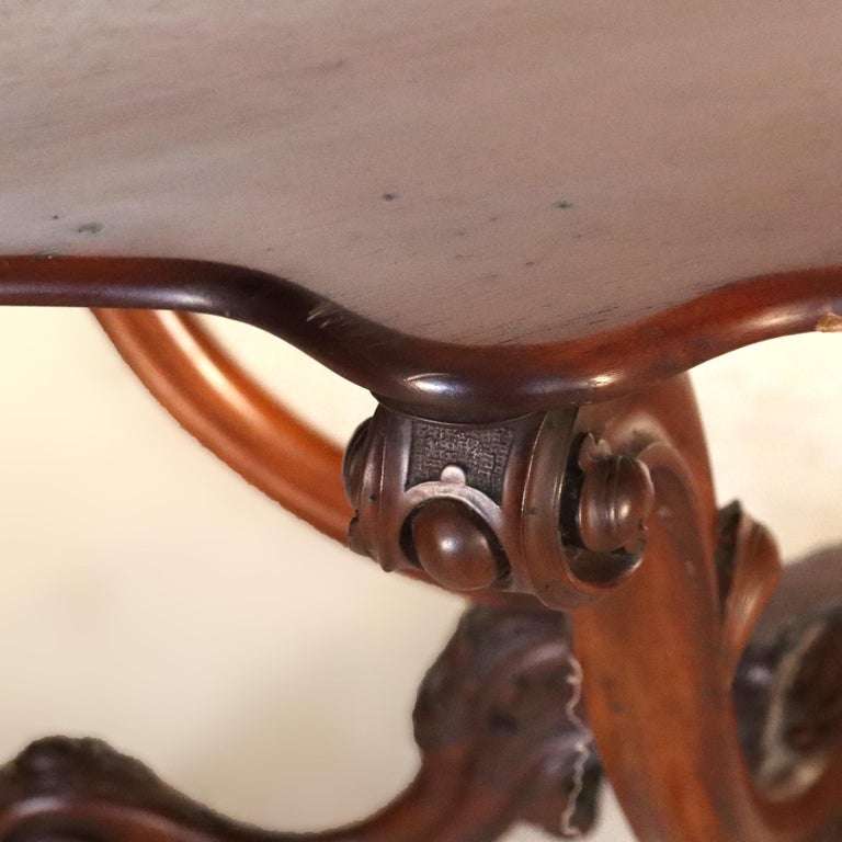 Antique Rococo Carved Mahogany Turtle Top Center Table C1890