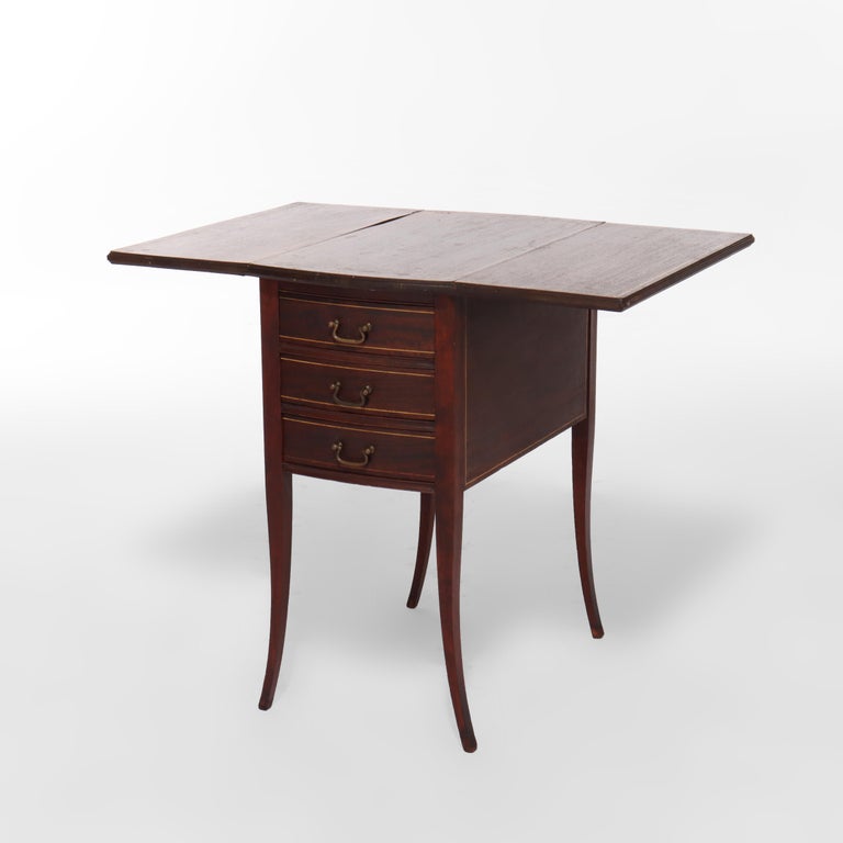 Antique Mahogany & Inlay 3-Drawer Sewing Stand C1920
