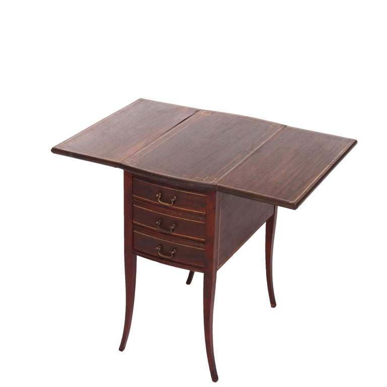 Antique Mahogany & Inlay 3-Drawer Sewing Stand C1920