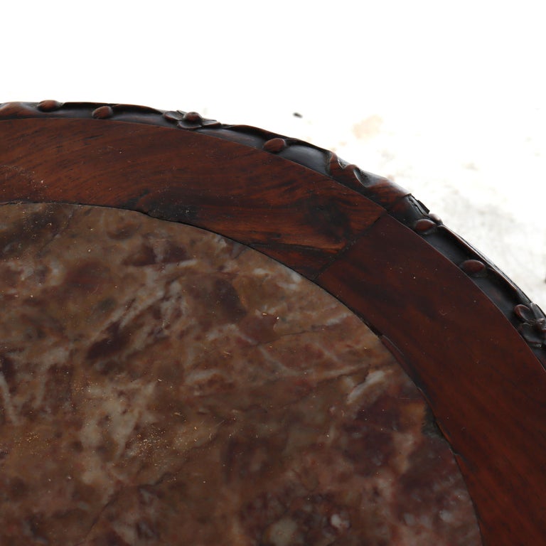 Antique Chinese Floral Carved Rosewood Rouge Marble Top Stand c1910