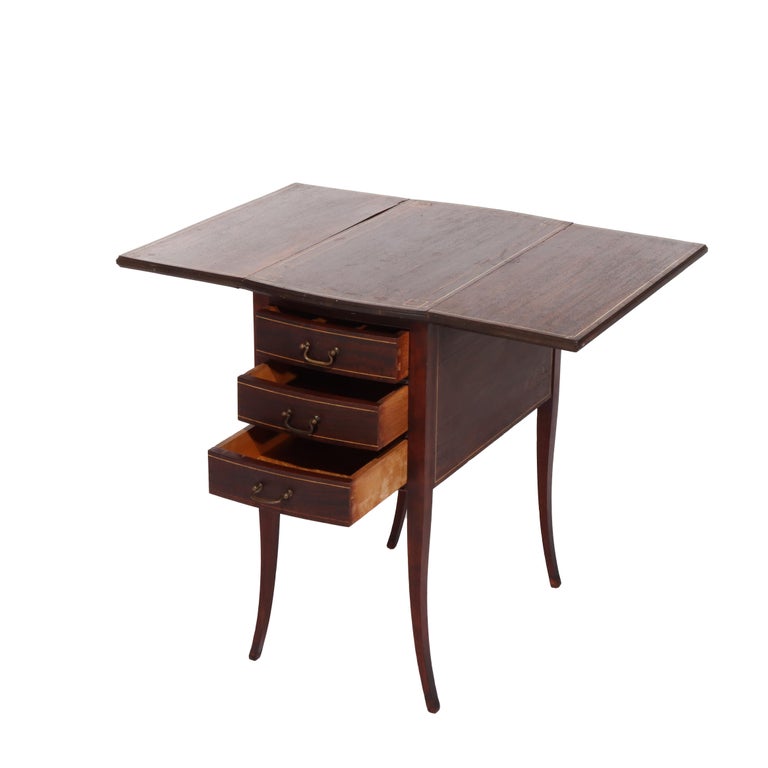 Antique Mahogany & Inlay 3-Drawer Sewing Stand C1920