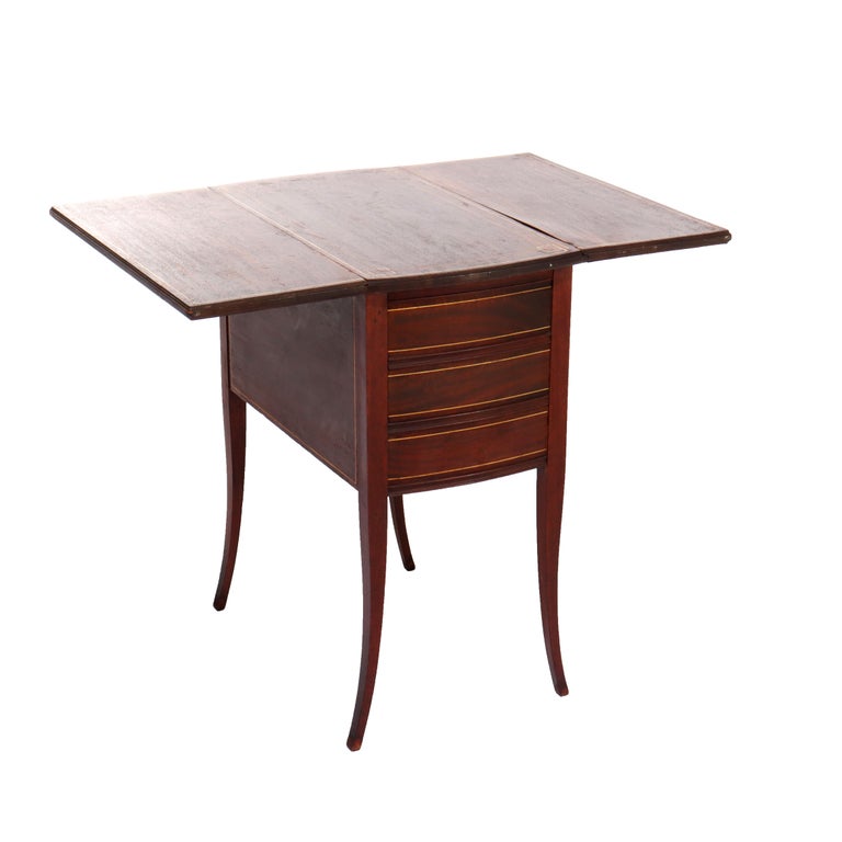 Antique Mahogany & Inlay 3-Drawer Sewing Stand C1920