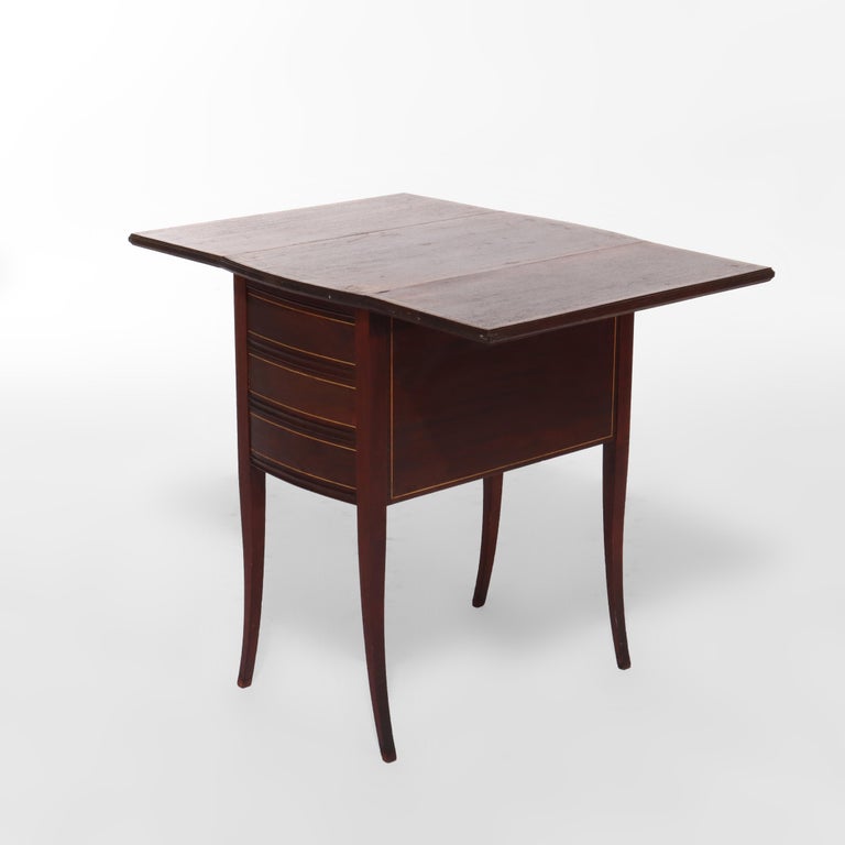 Antique Mahogany & Inlay 3-Drawer Sewing Stand C1920