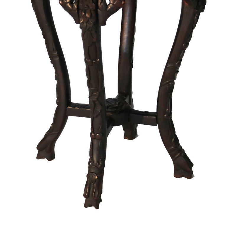 Antique Chinese Carved Rosewood Rouge Marble Top Table