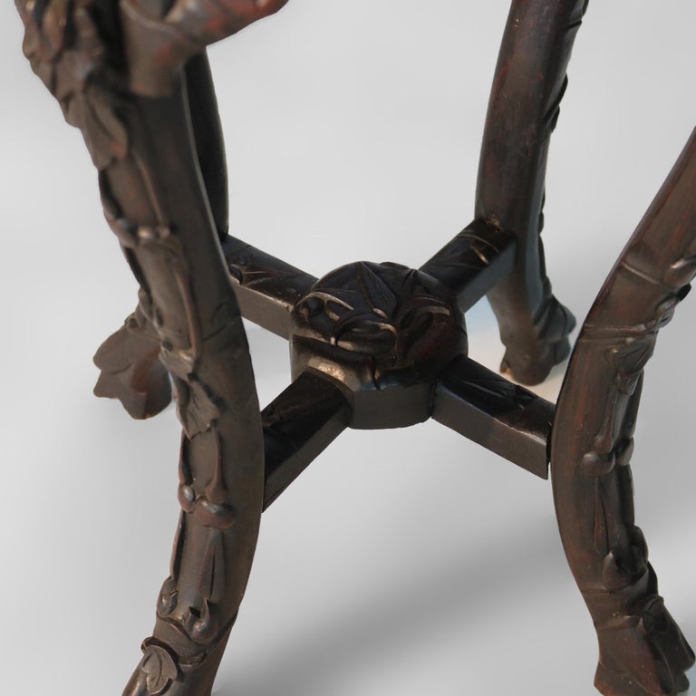 Antique Chinese Carved Rosewood Rouge Marble Top Table