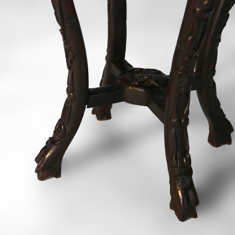 Antique Chinese Carved Rosewood Rouge Marble Top Table