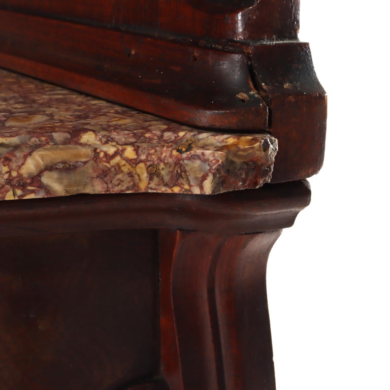 Antique Rococo Revival Carved Walnut Rouge Marble Top Pier Mirror c1890