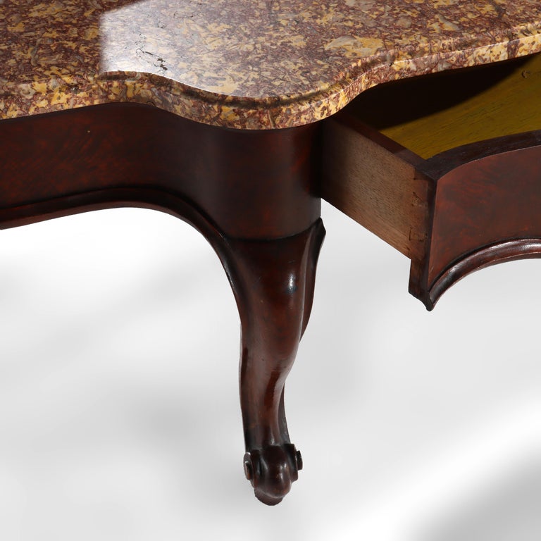 Antique Rococo Revival Carved Walnut Rouge Marble Top Pier Mirror c1890