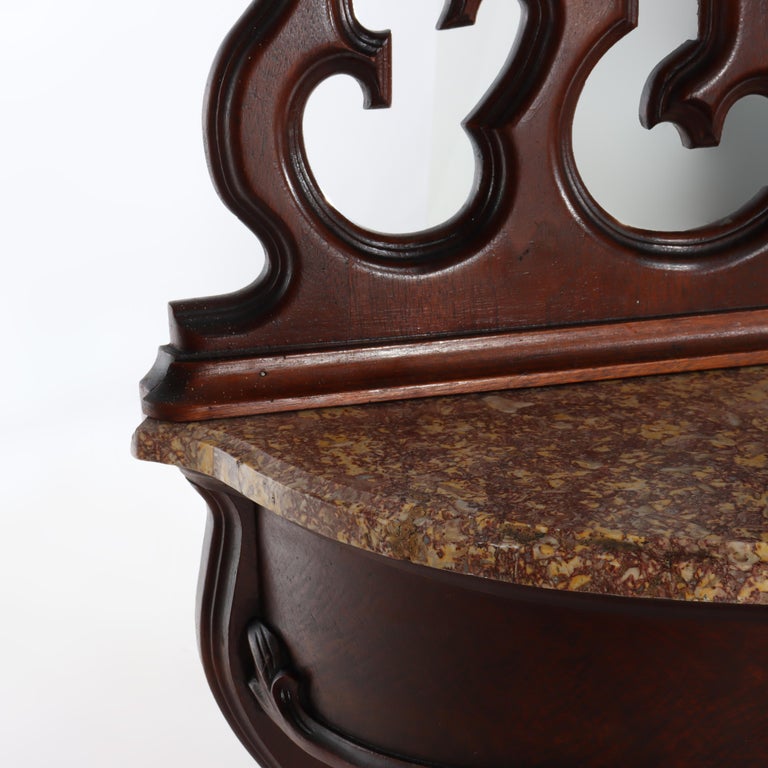 Antique Rococo Revival Carved Walnut Rouge Marble Top Pier Mirror c1890