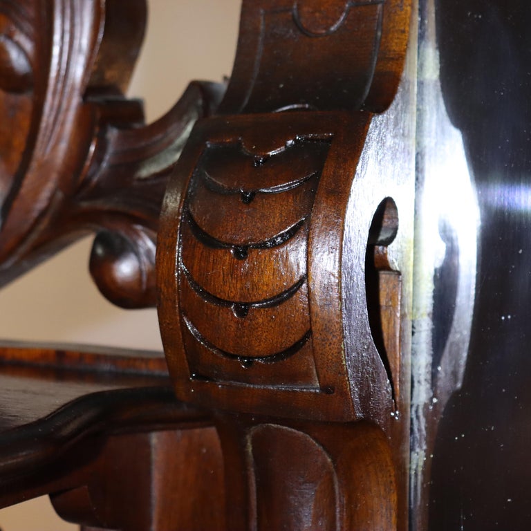 Antique Rococo Revival Carved Walnut Rouge Marble Top Pier Mirror c1890