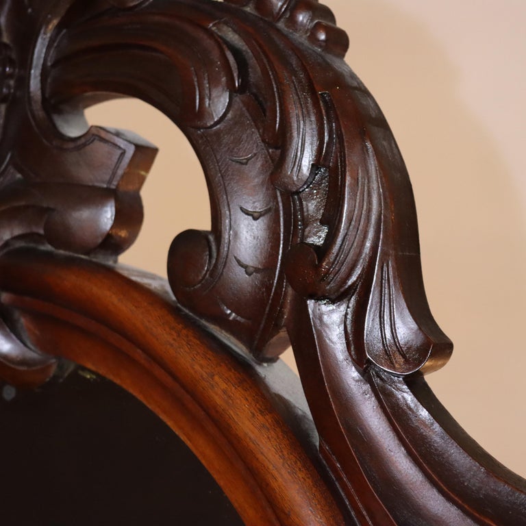 Antique Rococo Revival Carved Walnut Rouge Marble Top Pier Mirror c1890