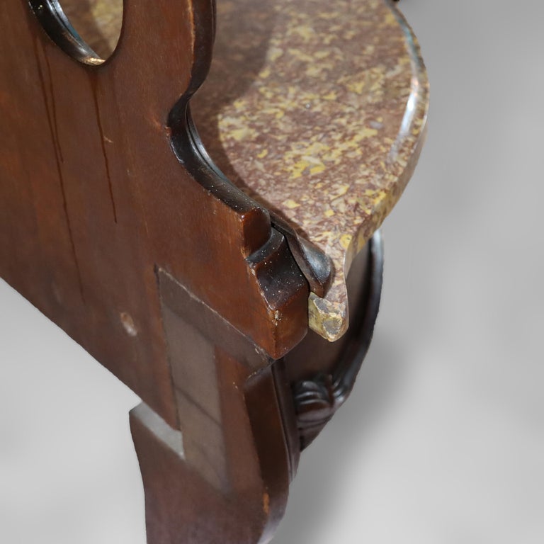 Antique Rococo Revival Carved Walnut Rouge Marble Top Pier Mirror c1890