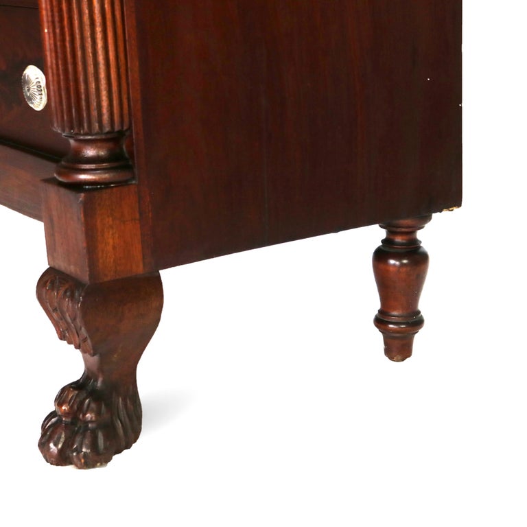 Antique Empire Neoclassical Carved Flame Mahogany Claw Foot Dresser C1890