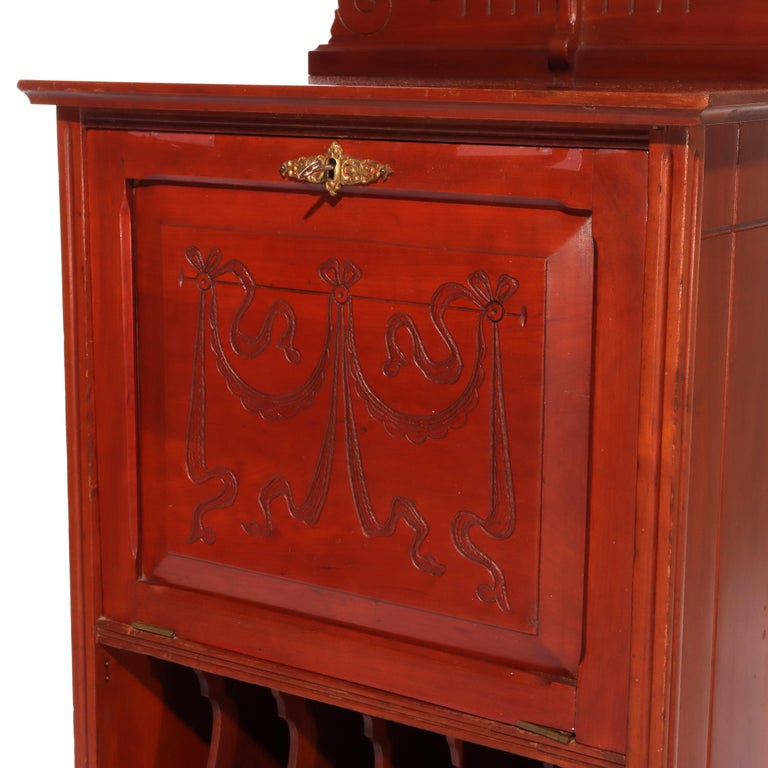 Eastlake Style Chip Carved Cherry & Ormolu Drop Front Music Cabinet Stand C1890