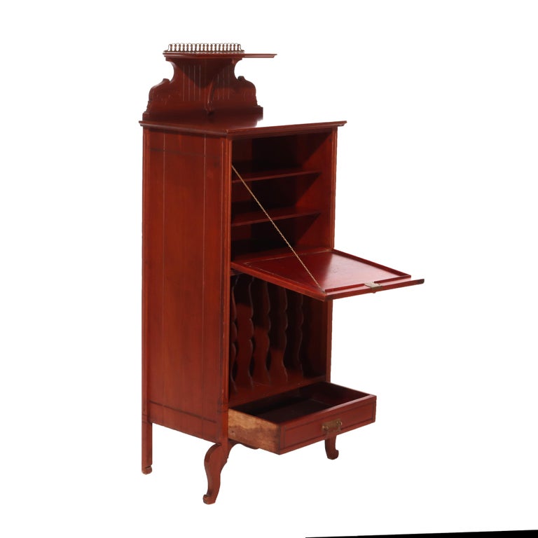 Eastlake Style Chip Carved Cherry & Ormolu Drop Front Music Cabinet Stand C1890