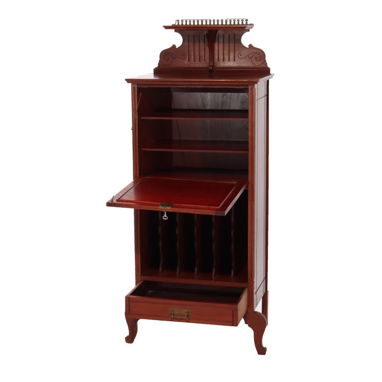 Eastlake Style Chip Carved Cherry & Ormolu Drop Front Music Cabinet Stand C1890