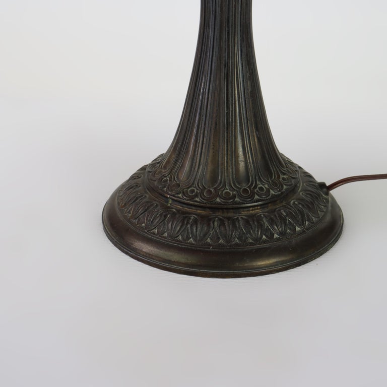 Arts & Crafts Reverse Painted Winter Landscape Lamp, Manner of Jefferson, c1920