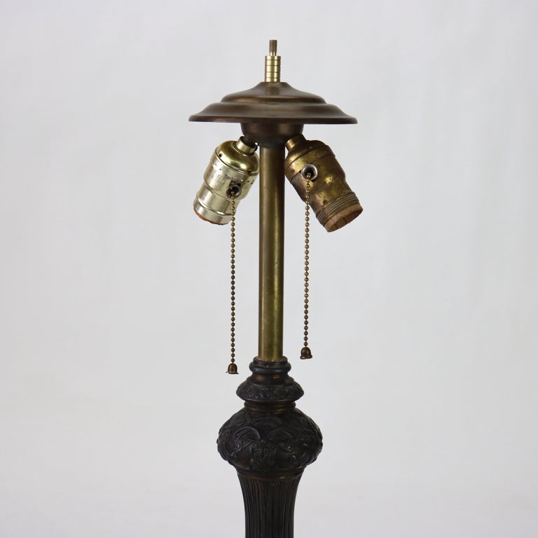 Arts & Crafts Reverse Painted Winter Landscape Lamp, Manner of Jefferson, c1920