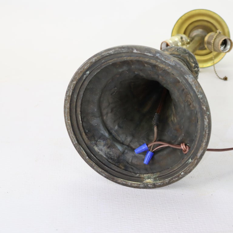 Arts & Crafts Reverse Painted Winter Landscape Lamp, Manner of Jefferson, c1920