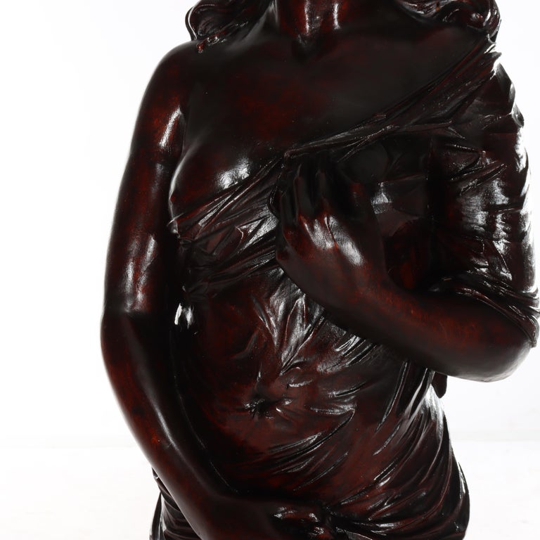 Antique Full Size Carved Mahogany Caryatid Figure Of A Classical Woman c1880