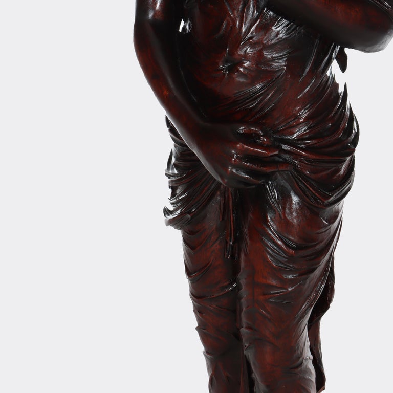 Antique Full Size Carved Mahogany Caryatid Figure Of A Classical Woman c1880