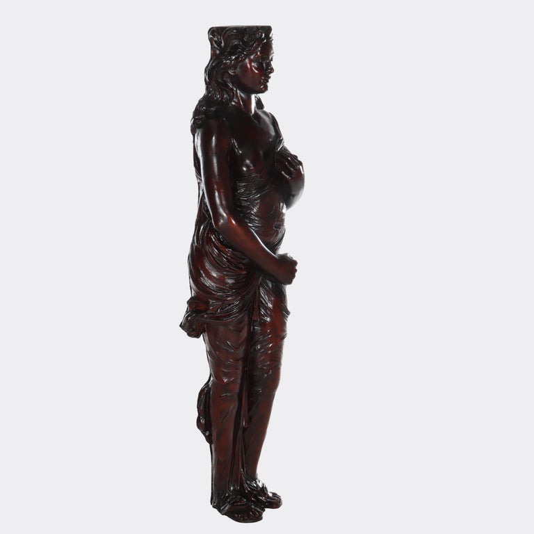 Antique Full Size Carved Mahogany Caryatid Figure Of A Classical Woman c1880