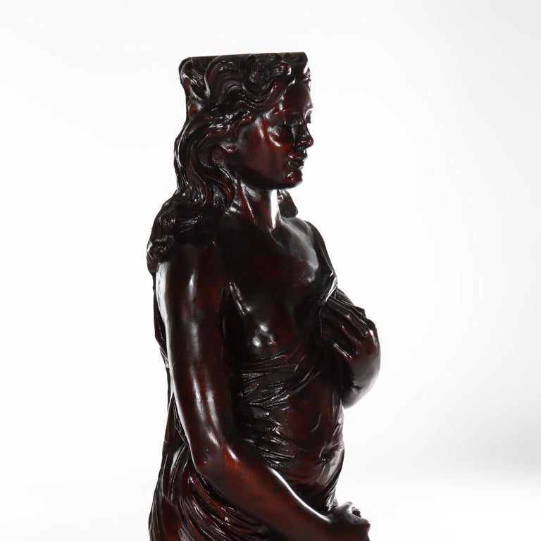 Antique Full Size Carved Mahogany Caryatid Figure Of A Classical Woman c1880