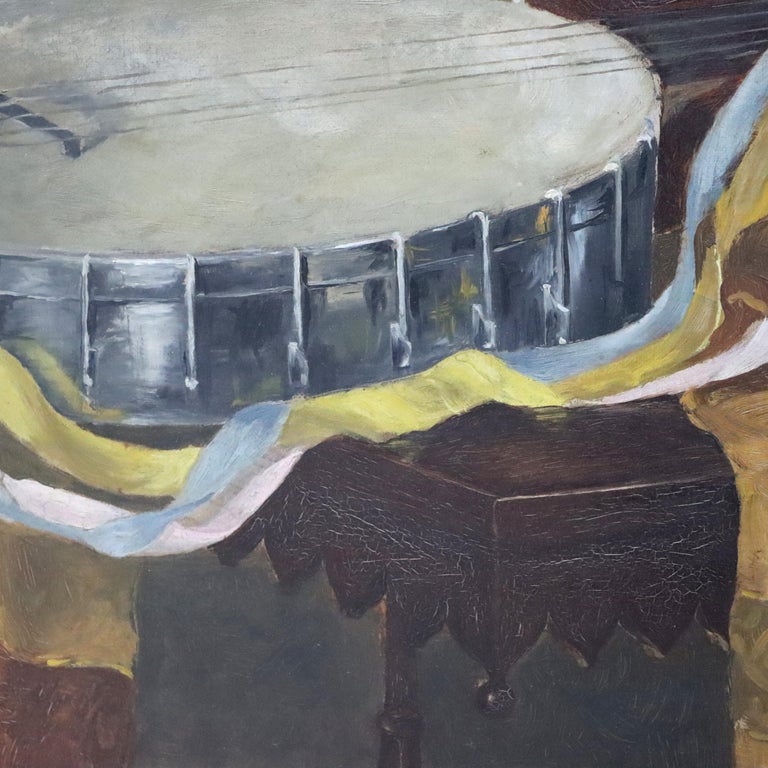 Gilt Framed Oil On Canvas Music Themed Painting With Banjo By M. Morris C1886