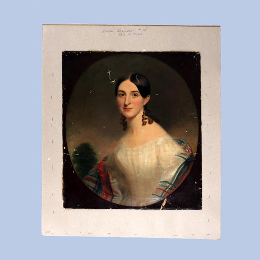 Antique Oil On Canvas Portrait Painting Of A Debutant C1820