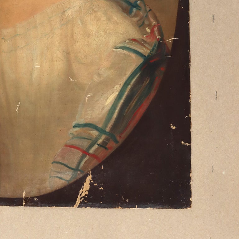 Antique Oil On Canvas Portrait Painting Of A Debutant C1820