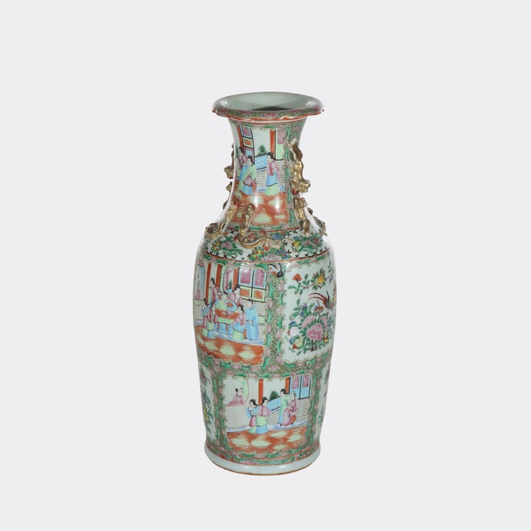 Large Antique Chinese Rose Medallion Porcelain Floor Vase c1920
