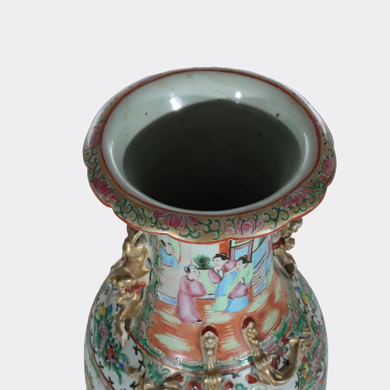 Large Antique Chinese Rose Medallion Porcelain Floor Vase c1920