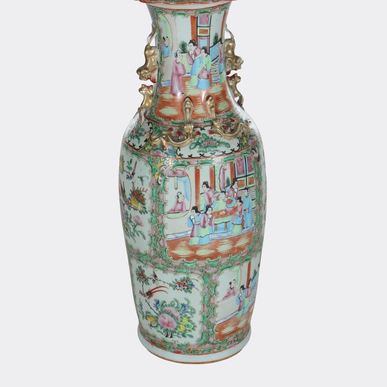 Large Antique Chinese Rose Medallion Porcelain Floor Vase c1920