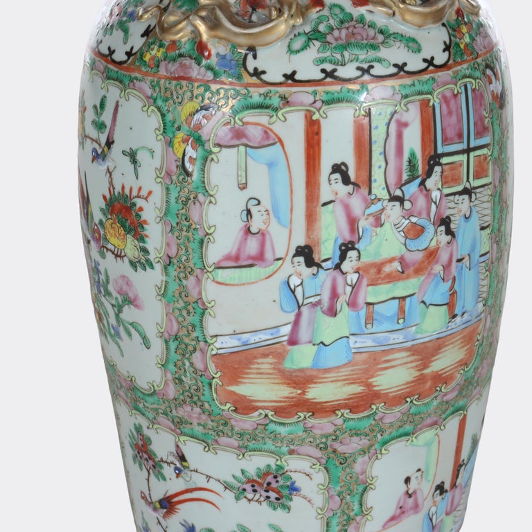Large Antique Chinese Rose Medallion Porcelain Floor Vase c1920